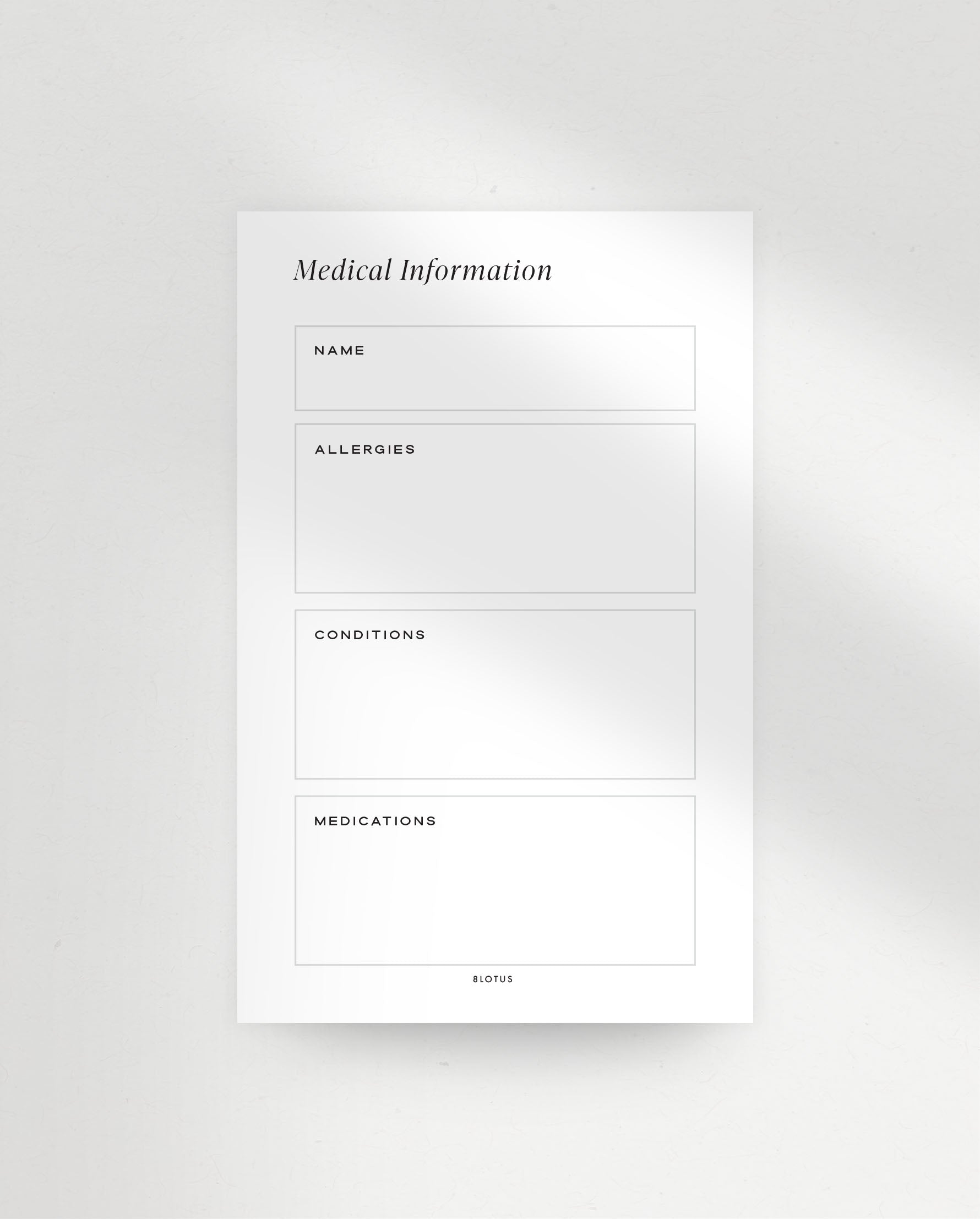 VC002 - Medical Information - Vertical Planner Card