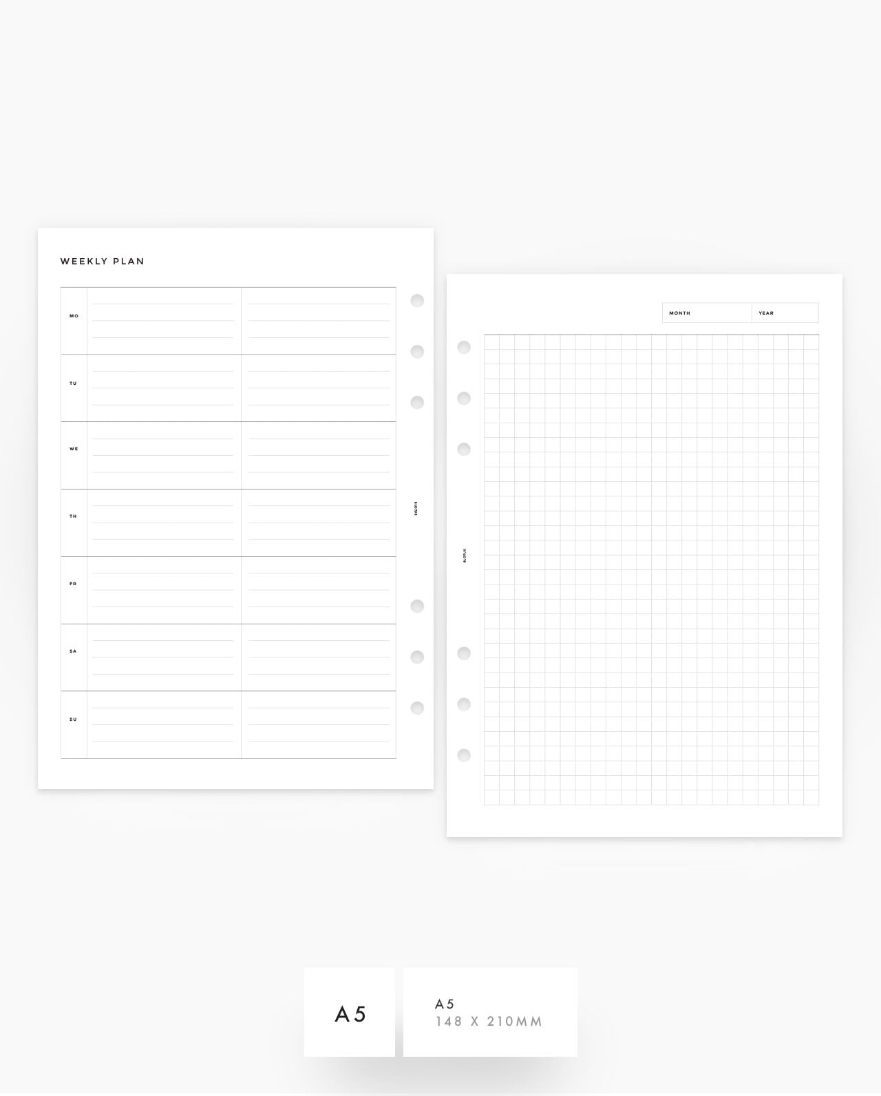 MN270 - Weekly Lined & Grid - Planner Inserts - SPECIAL ORDER