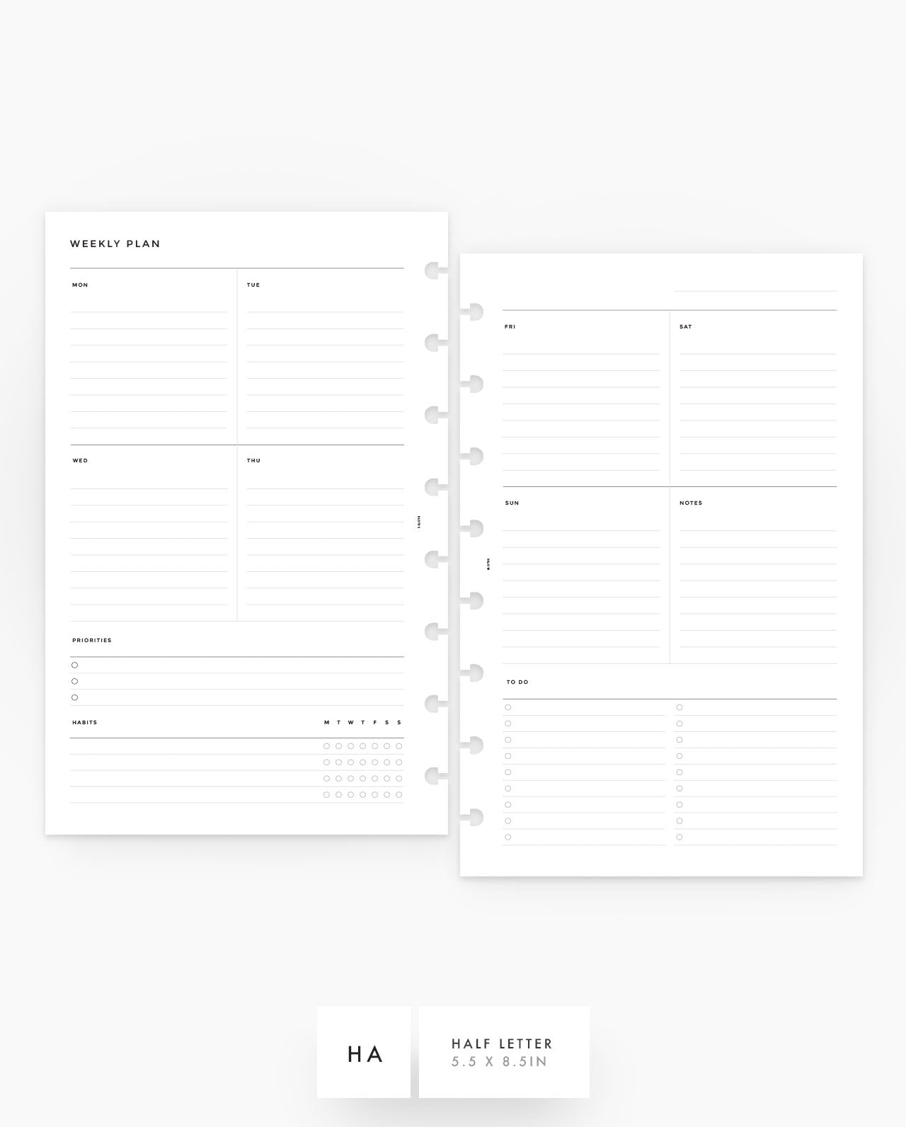 MN072 - Weekly Plan Sections Detailed - Planner Inserts - SPECIAL ORDER