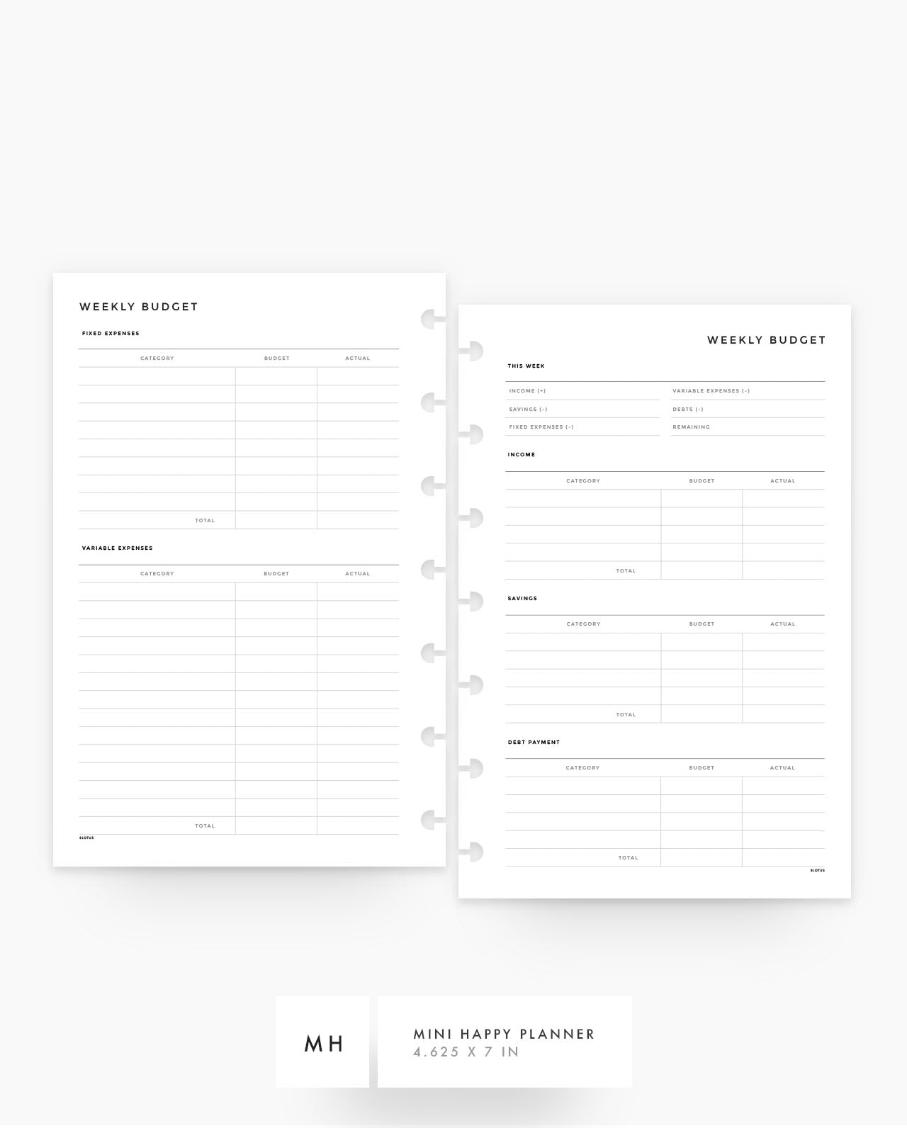 MN162 - Weekly Budget Planner Inserts - SPECIAL ORDER