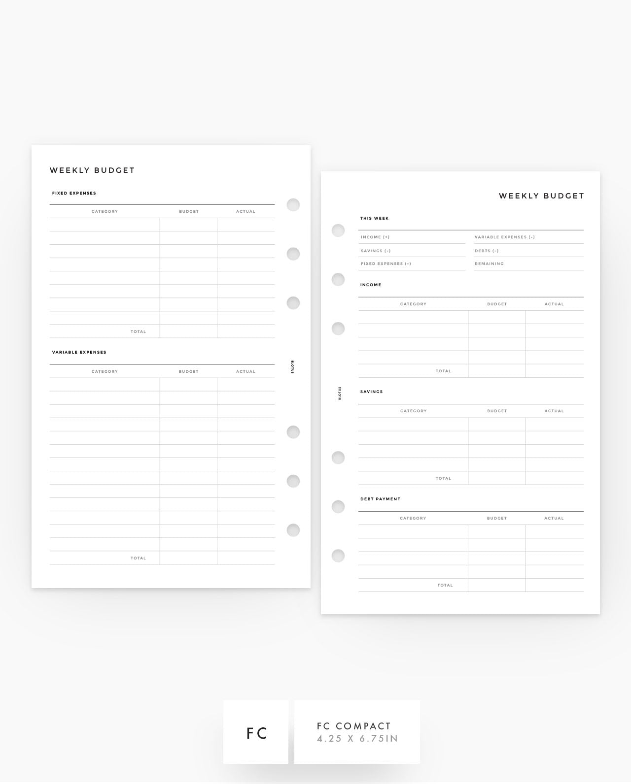 MN162 - Weekly Budget Planner Inserts - SPECIAL ORDER