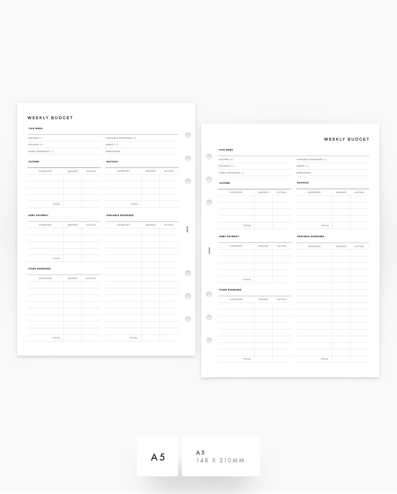 MN162 - Weekly Budget Planner Inserts - SPECIAL ORDER