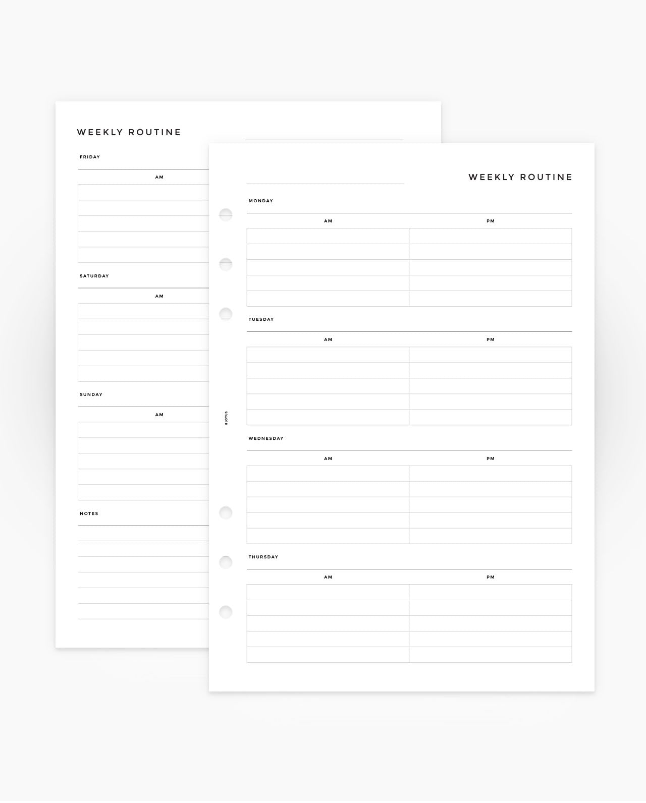 MN062 - Weekly Routine - Planner Inserts - SPECIAL ORDER