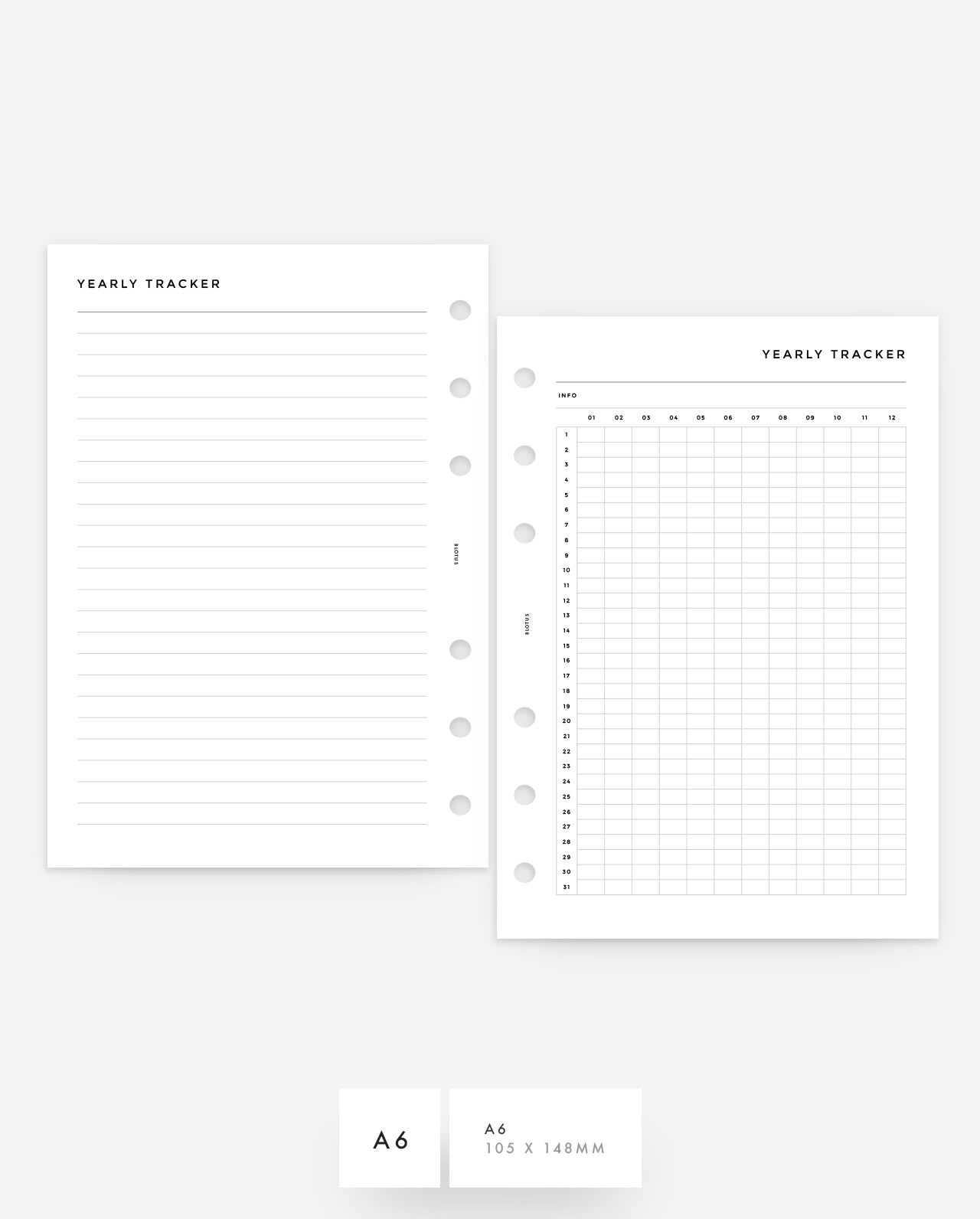 MN180 - Yearly Tracker Planner Inserts - SPECIAL ORDER