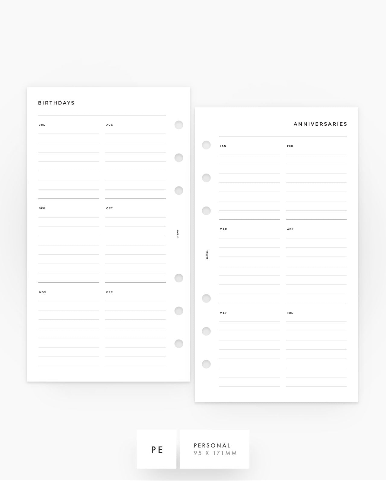 MN121 - Yearly Overview Categories - Planner Inserts - SPECIAL ORDER