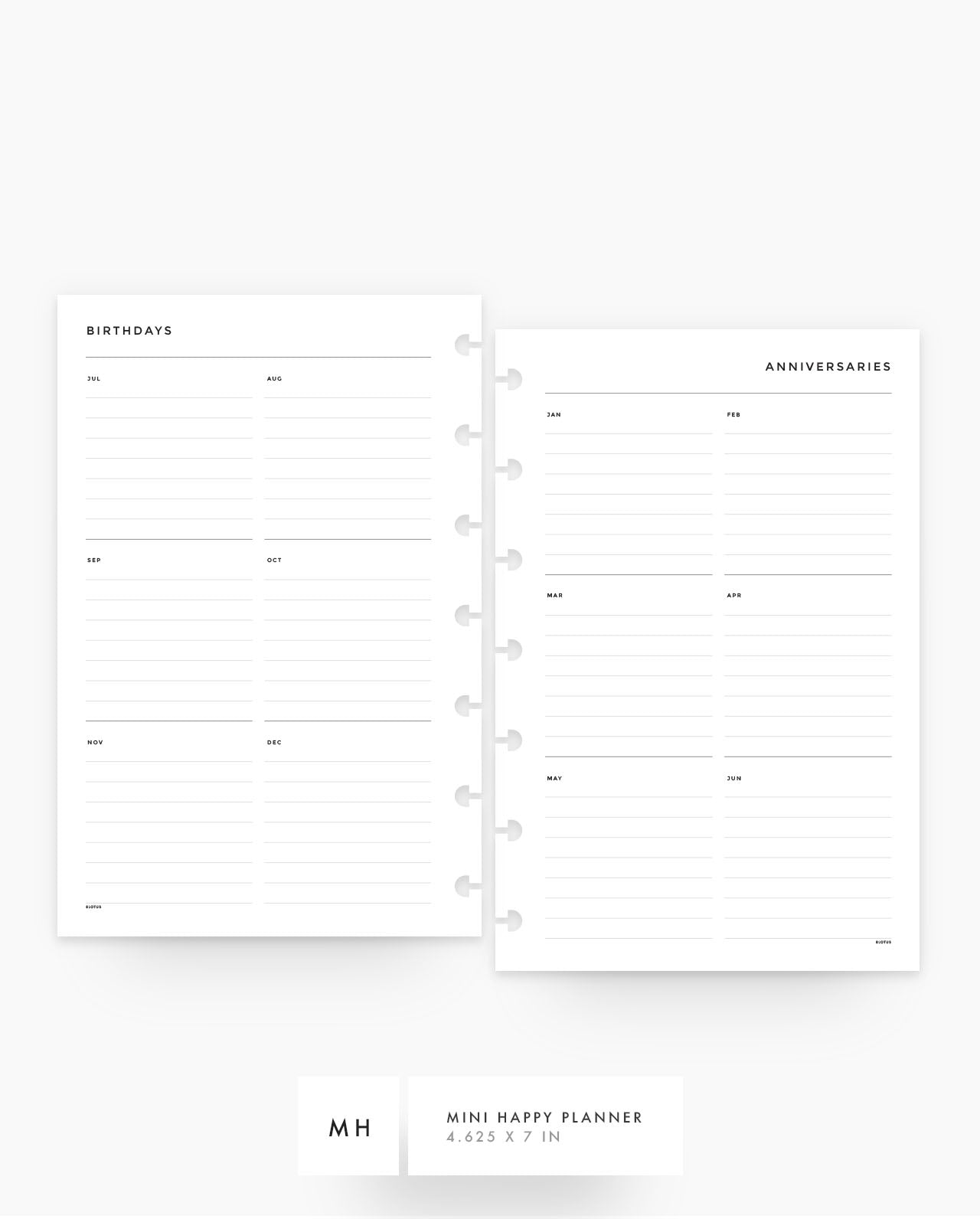 MN121 - Yearly Overview Categories - Planner Inserts - SPECIAL ORDER