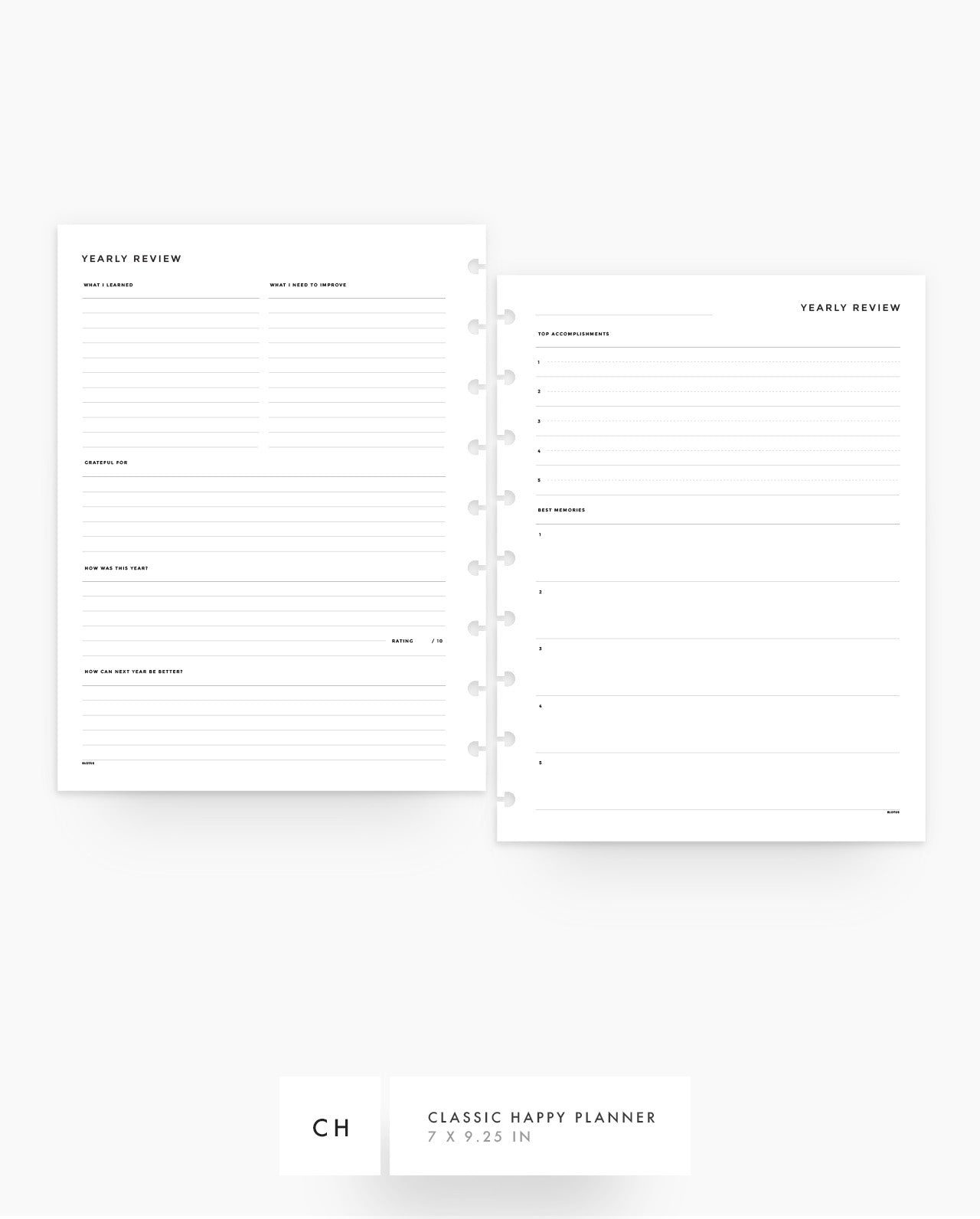 MN183 - Yearly Review Planner Inserts - SPECIAL ORDER