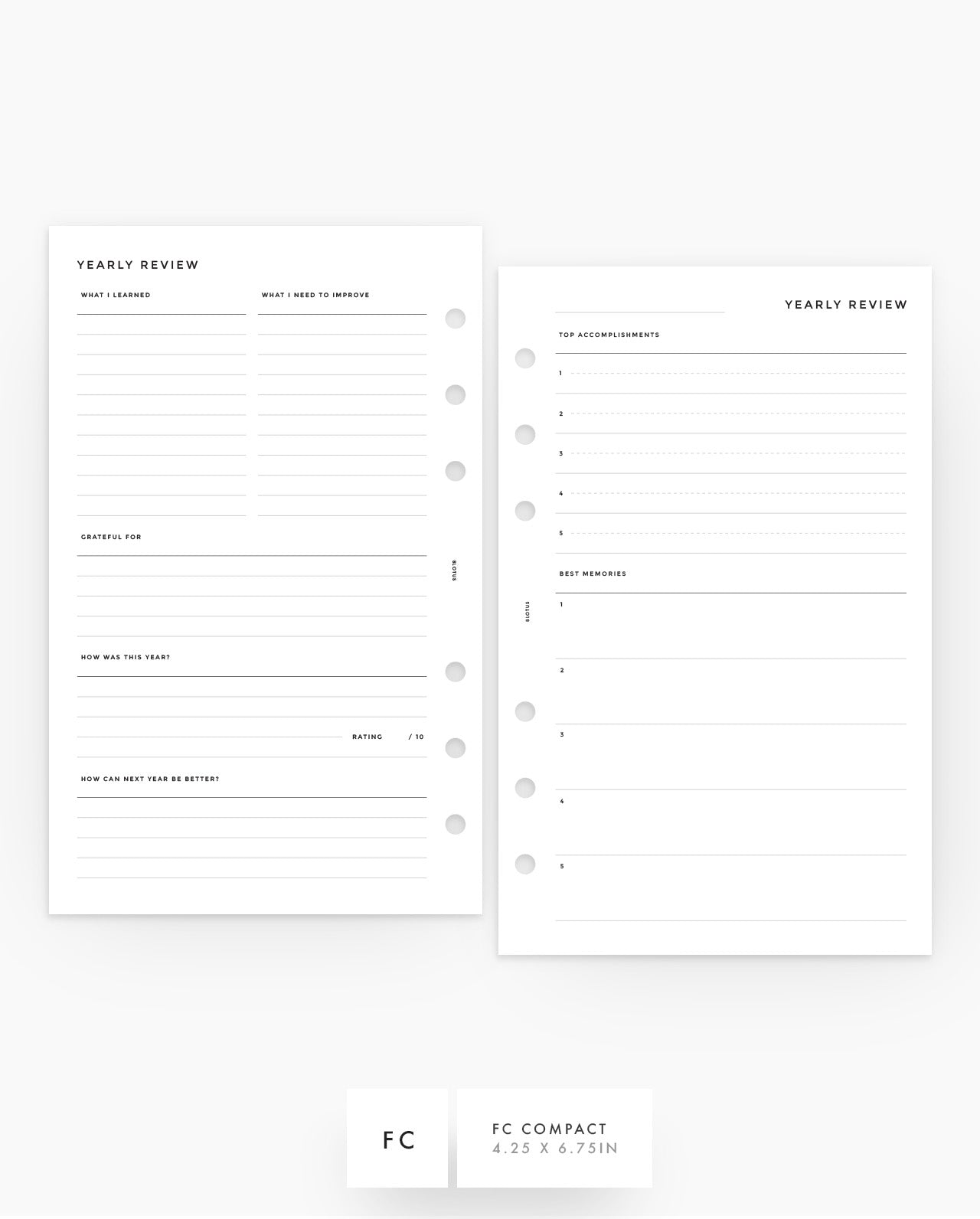 MN183 - Yearly Review Planner Inserts - SPECIAL ORDER