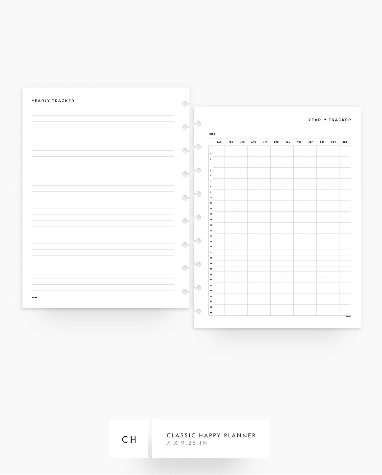 MN180 - Yearly Tracker Planner Inserts - SPECIAL ORDER