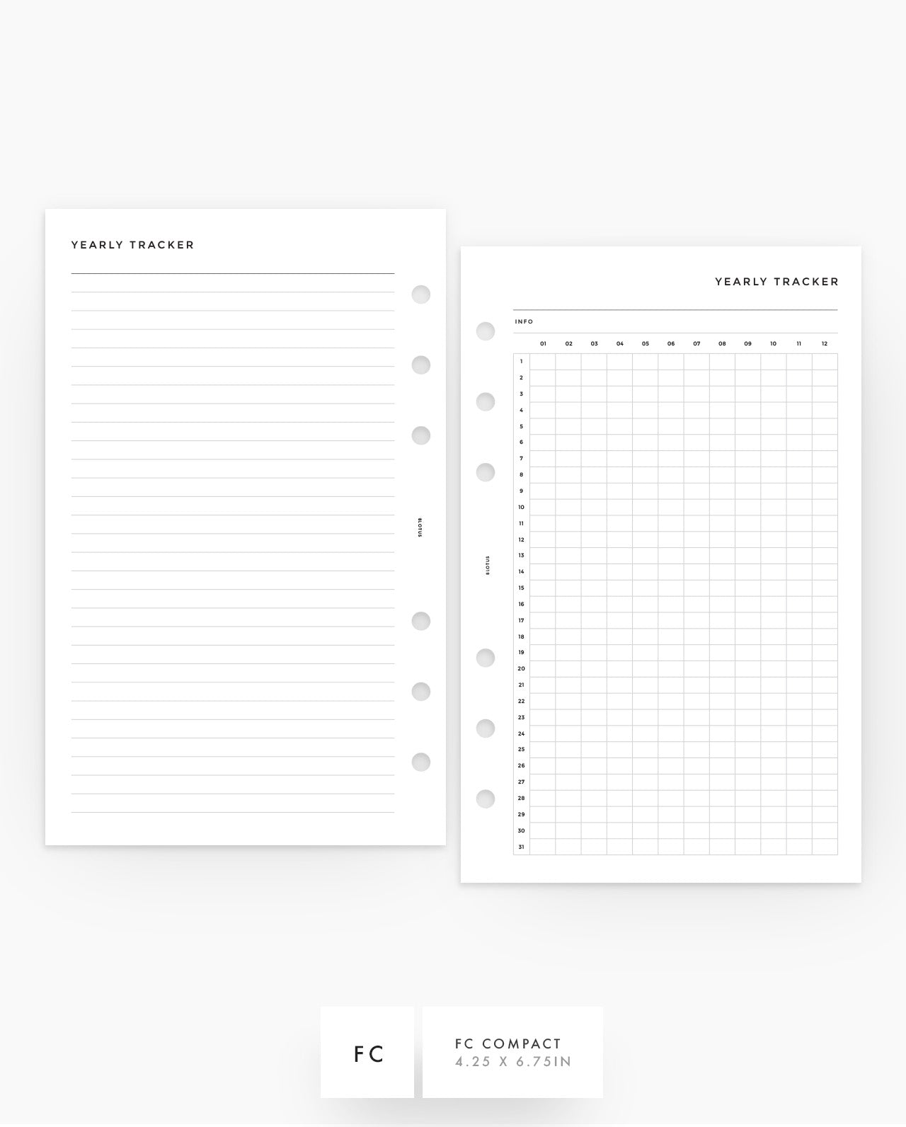 MN180 - Yearly Tracker Planner Inserts - SPECIAL ORDER