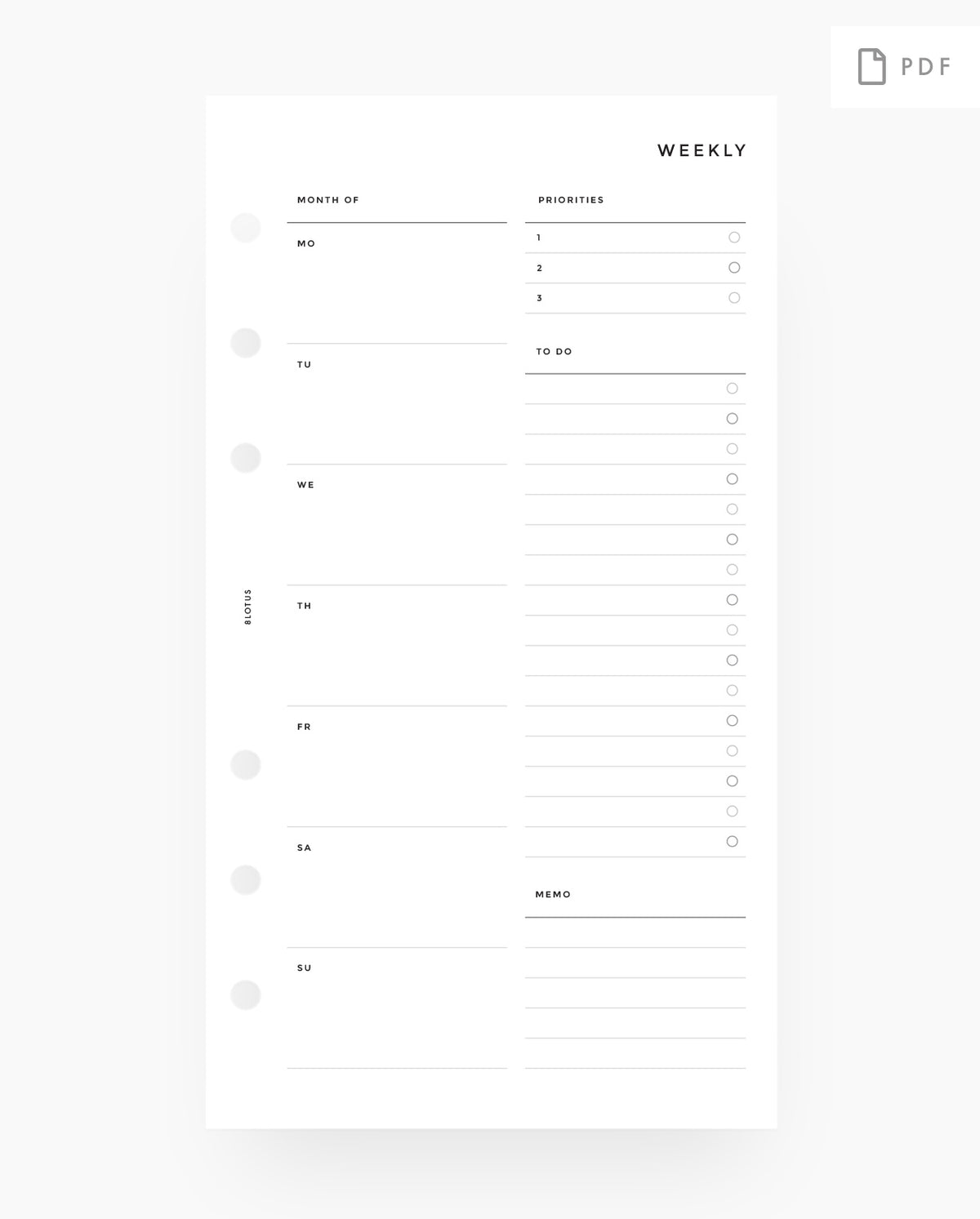 Printable Weekly Overview Planner Insert - 8Lotus