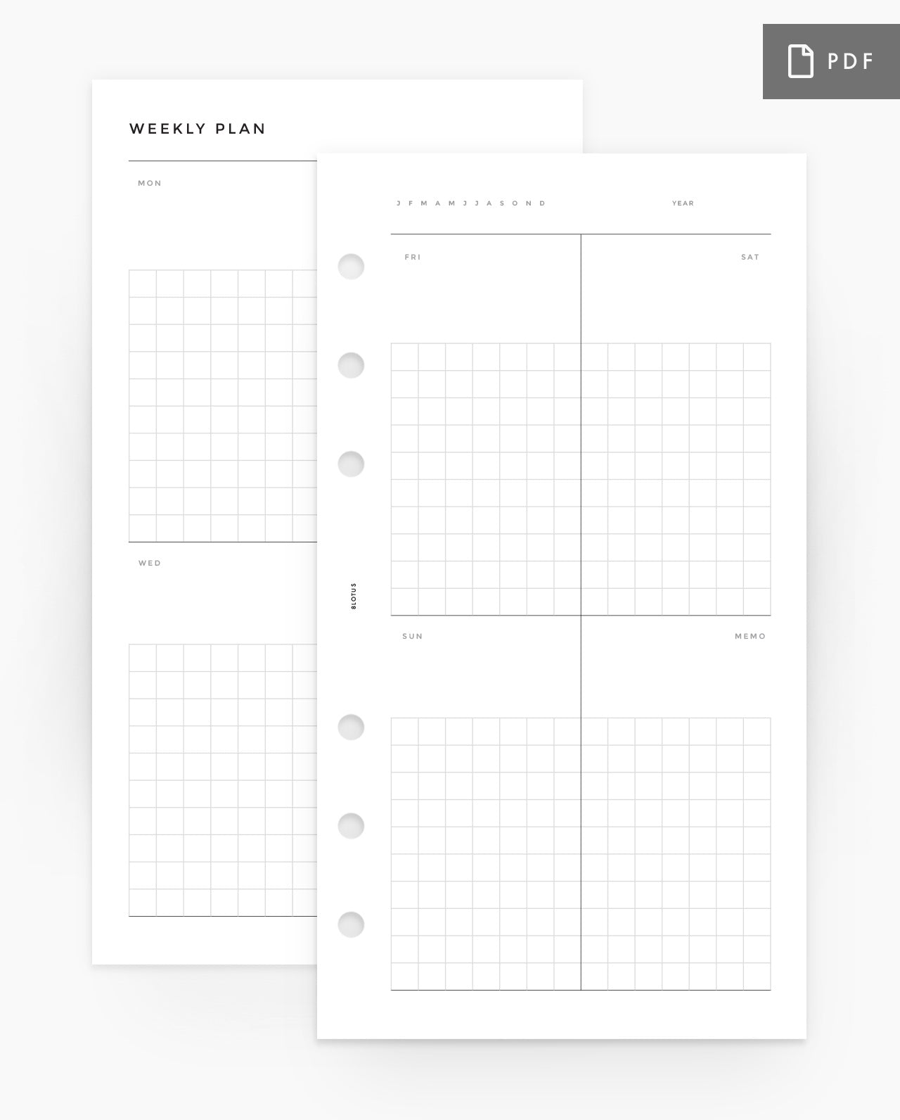 MN015G - Weekly Vertical Planner - Grid - PDF
