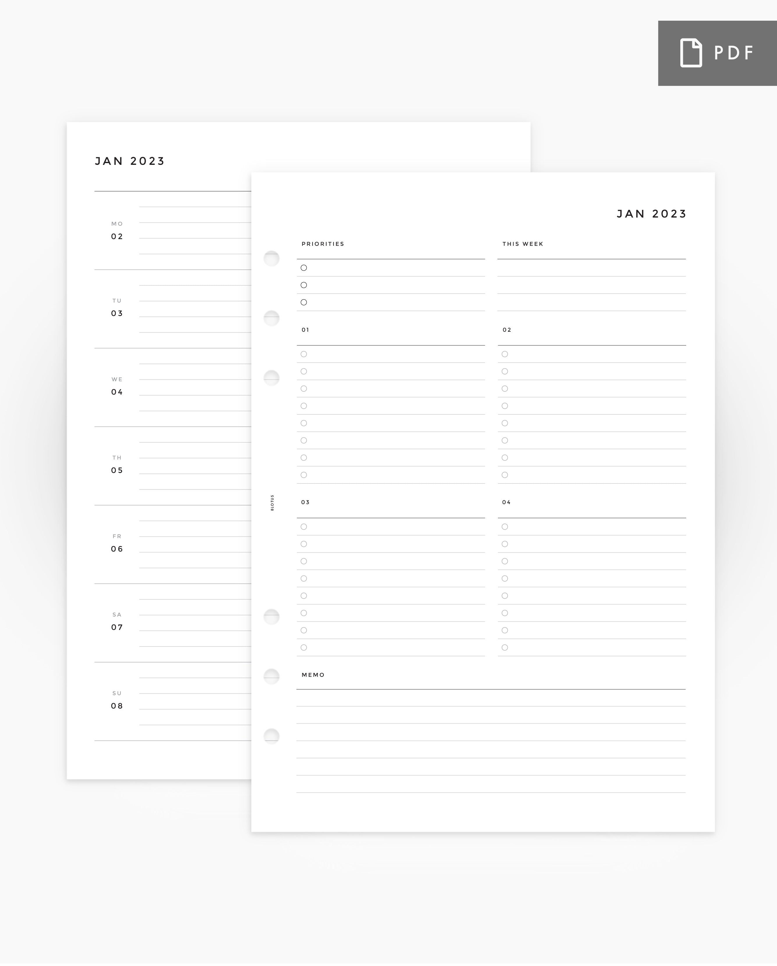 MN024L - 2023 WEEKLY PLANNER - CUSTOM LISTS - LINED - WO2P - PDF