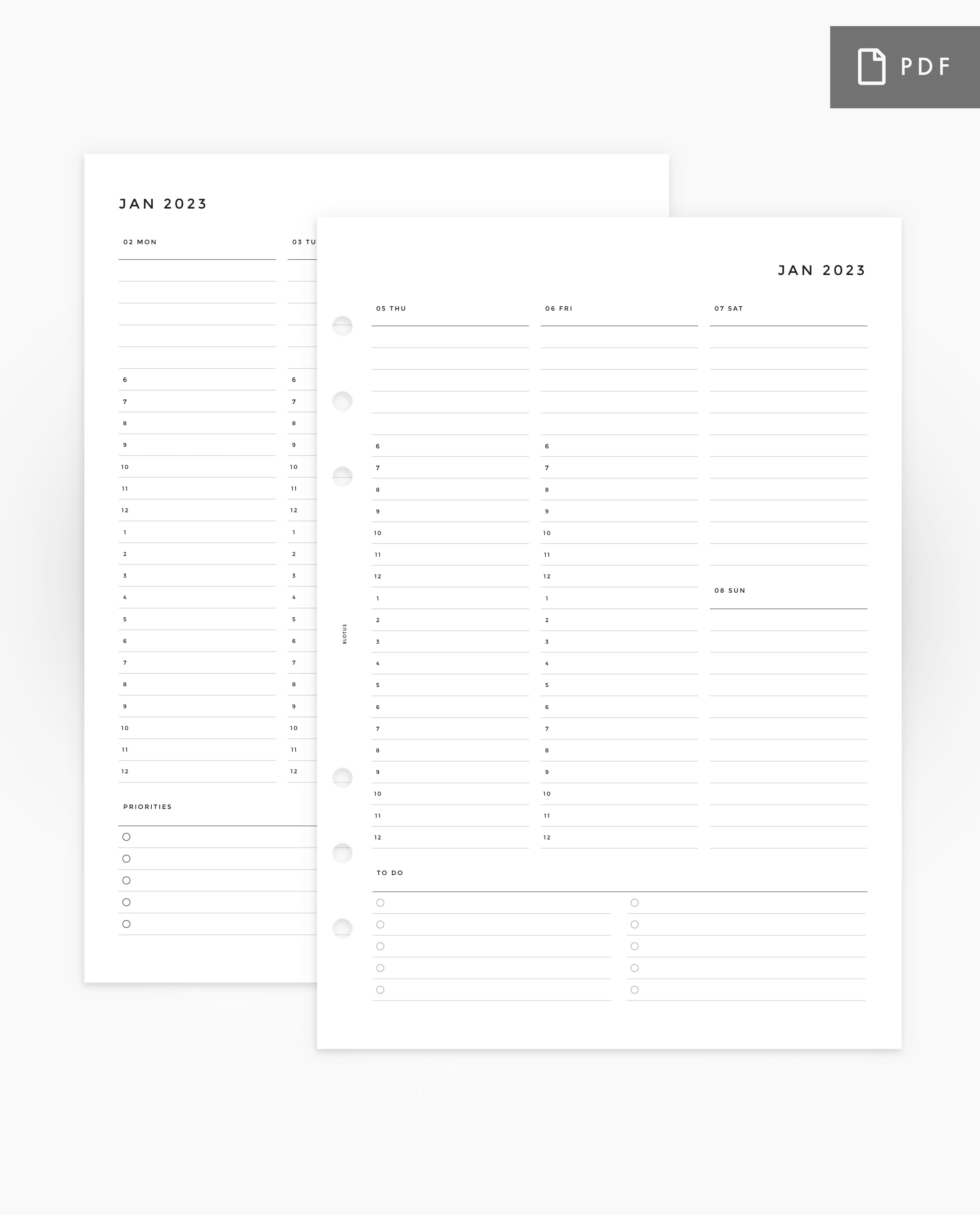 MN025 - 2023 WEEKLY PLANNER - HOURLY - WO2P - PDF
