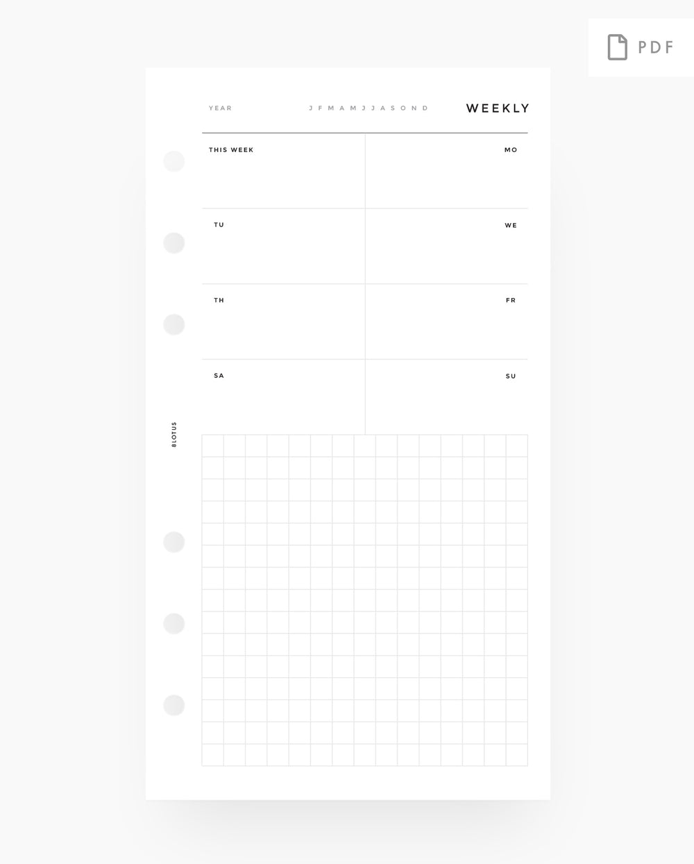 Weekly Overview w/ Grids PRINTABLE Inserts- 8Lotus