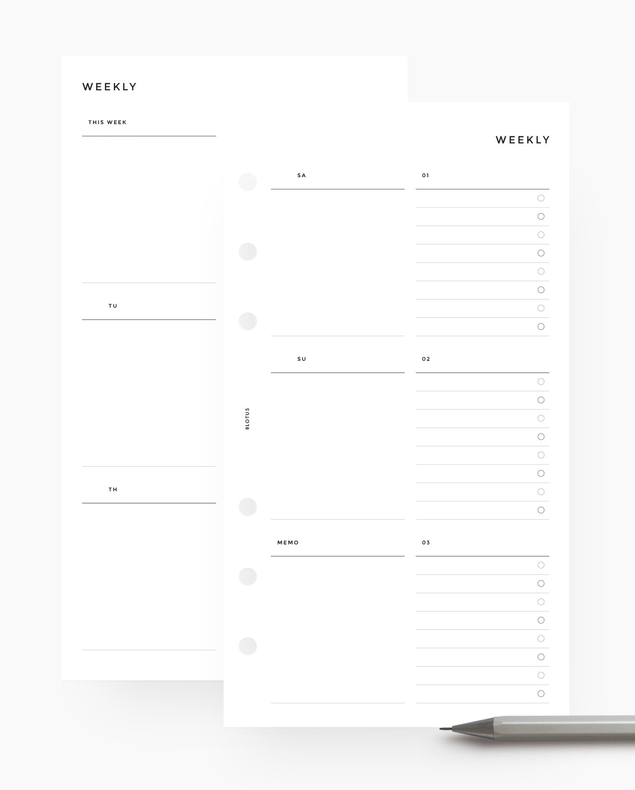 Undated Minimal Weekly Planner with Custom Lists