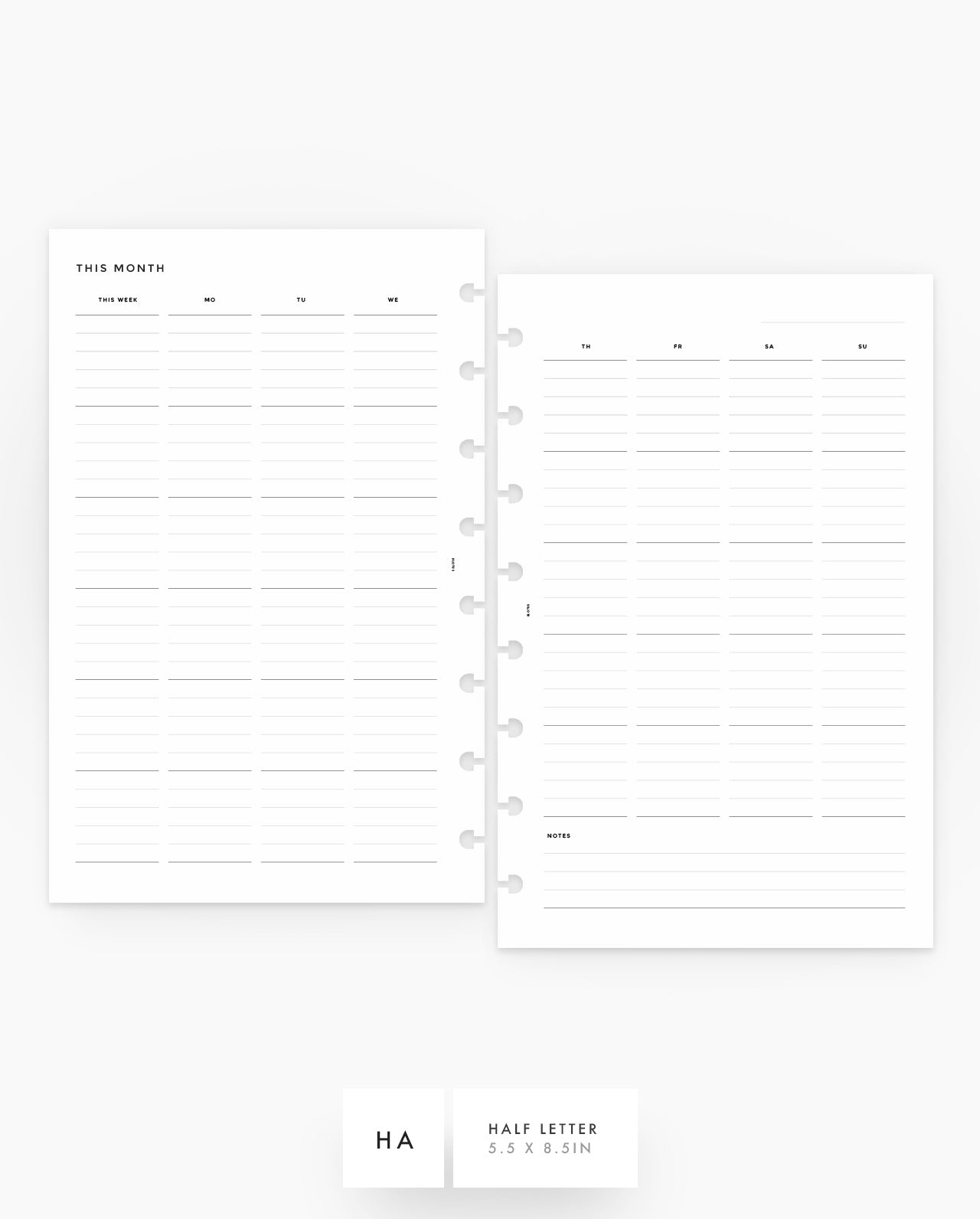 MN161 - Monthly Calendar - Lined - PDF